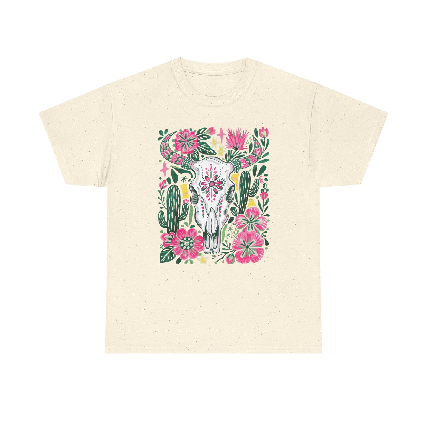 Floral Southwest Skull Tee - Pink Cactus & Wildflower Graphic Shirt