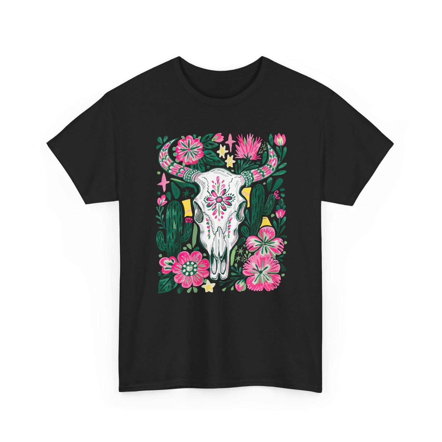 Floral Southwest Skull Tee - Pink Cactus & Wildflower Graphic Shirt
