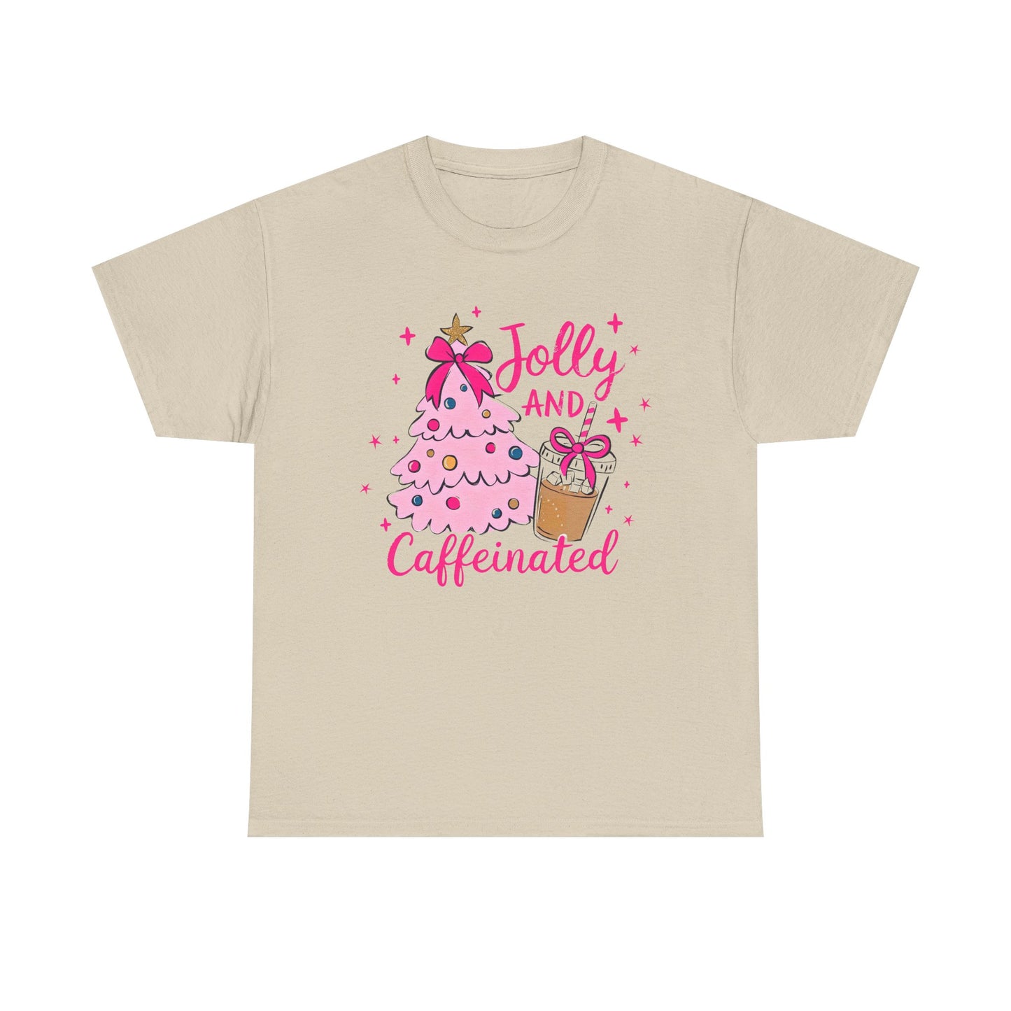 Jolly & Caffeinated Tee, Christmas Gift, Holiday Shirt, Festive Apparel, Unisex Cotton Tee, Fun Holiday Style