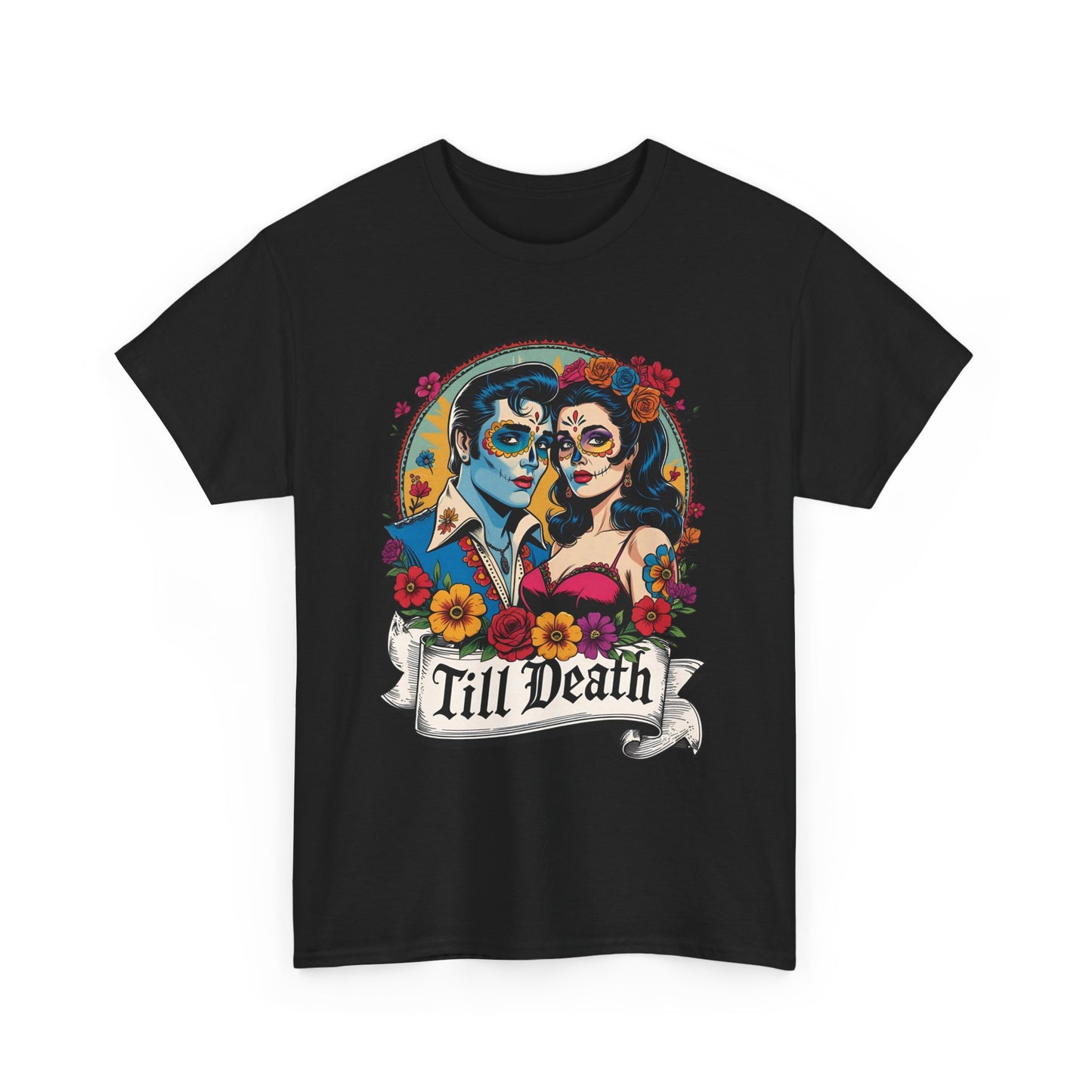 Till Death Unisex Heavy Cotton Tee, Casual Graphic T-Shirt, Gothic Style Shirt, Couples Gift, Halloween Apparel, Everyday Wear