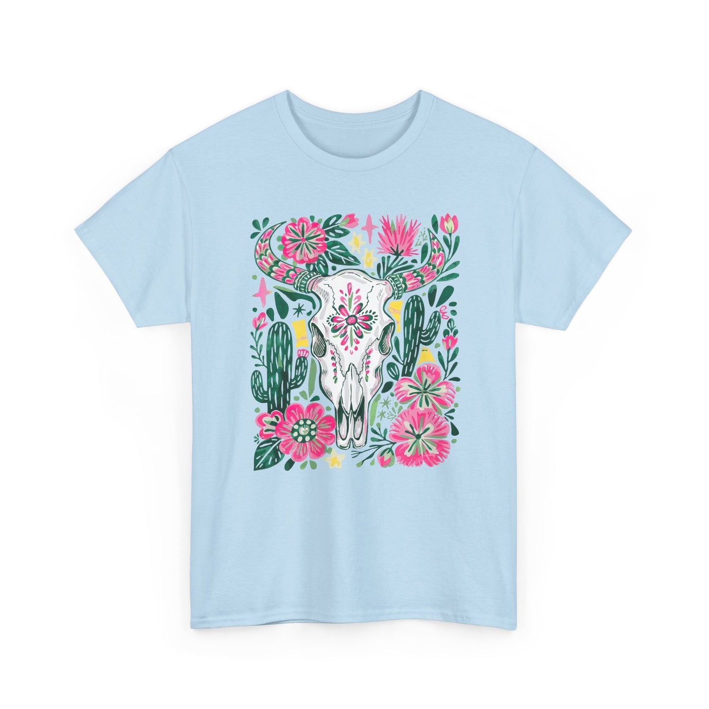 Floral Southwest Skull Tee - Pink Cactus & Wildflower Graphic Shirt