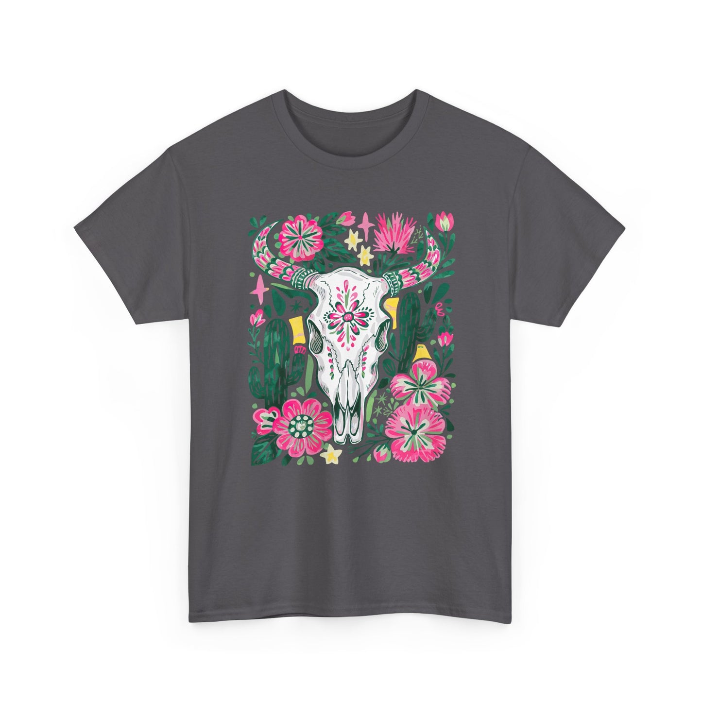 Floral Southwest Skull Tee - Pink Cactus & Wildflower Graphic Shirt