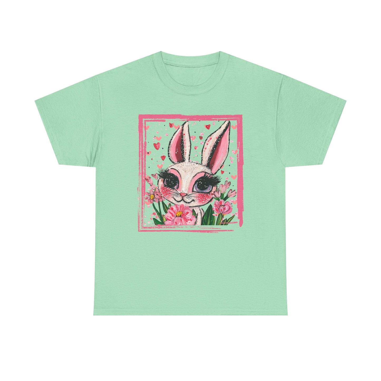Easter Bunny Unisex Tee with Tulips and Flowers