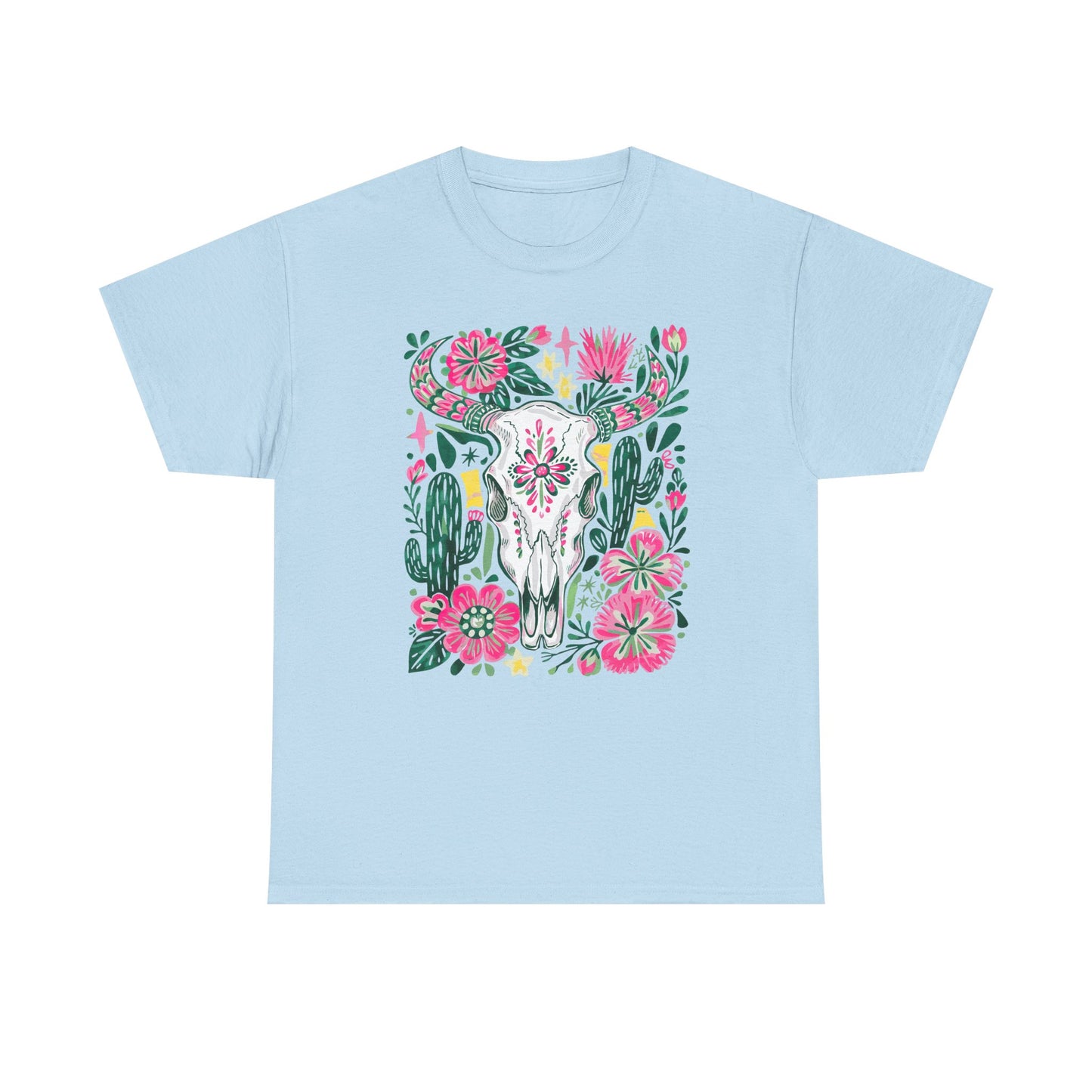 Floral Southwest Skull Tee - Pink Cactus & Wildflower Graphic Shirt