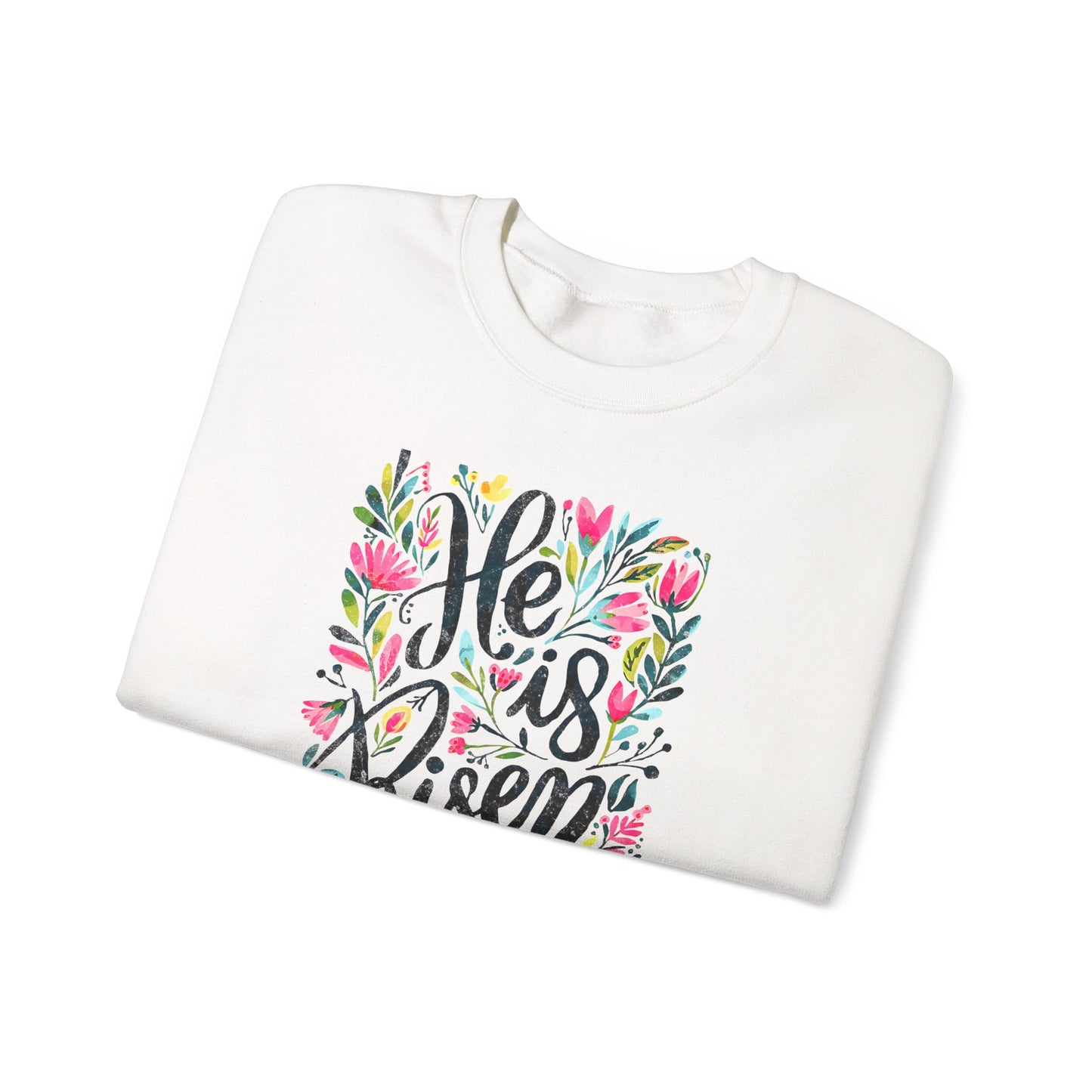 Easter Crewneck Sweatshirt — "He is Risen" Floral Christian Pullover
