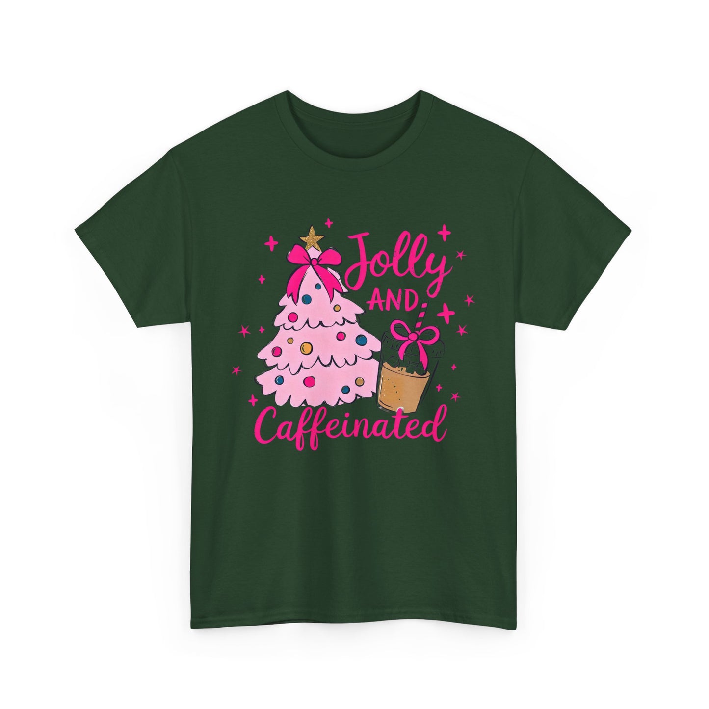 Jolly & Caffeinated Tee, Christmas Gift, Holiday Shirt, Festive Apparel, Unisex Cotton Tee, Fun Holiday Style