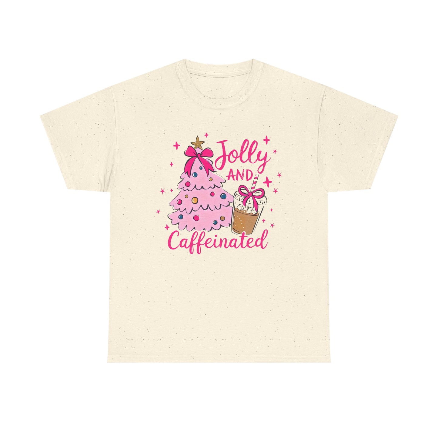 Jolly & Caffeinated Tee, Christmas Gift, Holiday Shirt, Festive Apparel, Unisex Cotton Tee, Fun Holiday Style