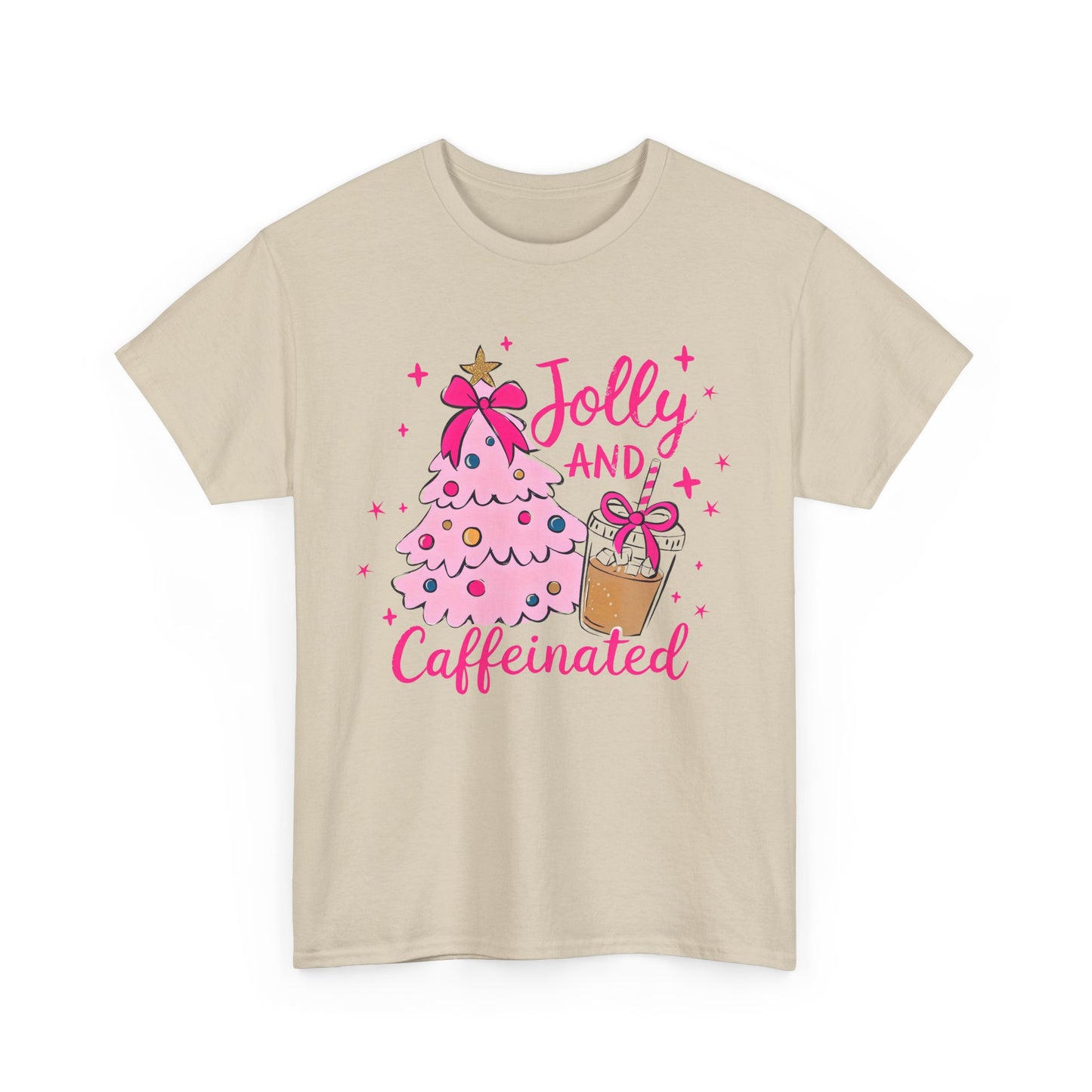 Jolly & Caffeinated Tee, Christmas Gift, Holiday Shirt, Festive Apparel, Unisex Cotton Tee, Fun Holiday Style