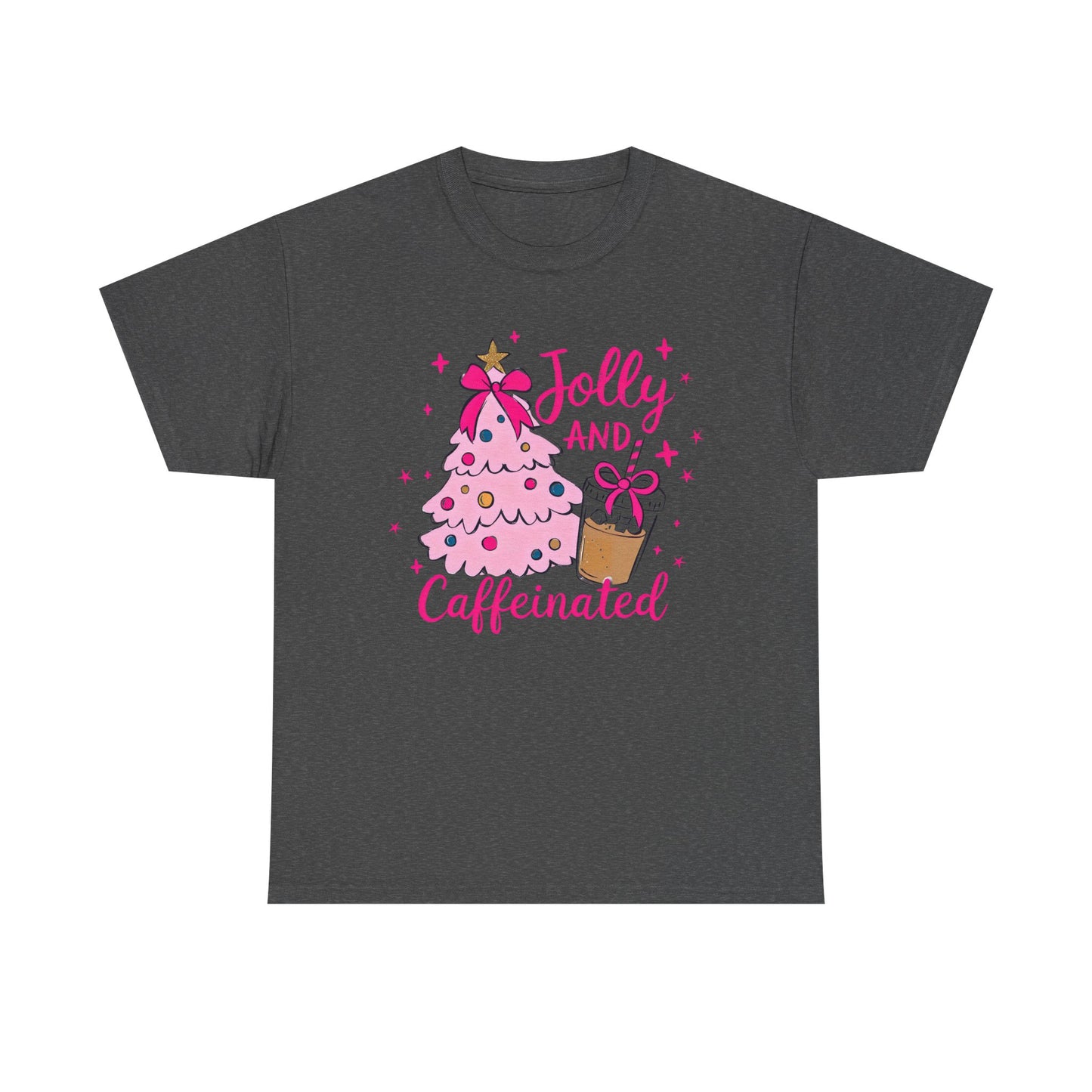 Jolly & Caffeinated Tee, Christmas Gift, Holiday Shirt, Festive Apparel, Unisex Cotton Tee, Fun Holiday Style