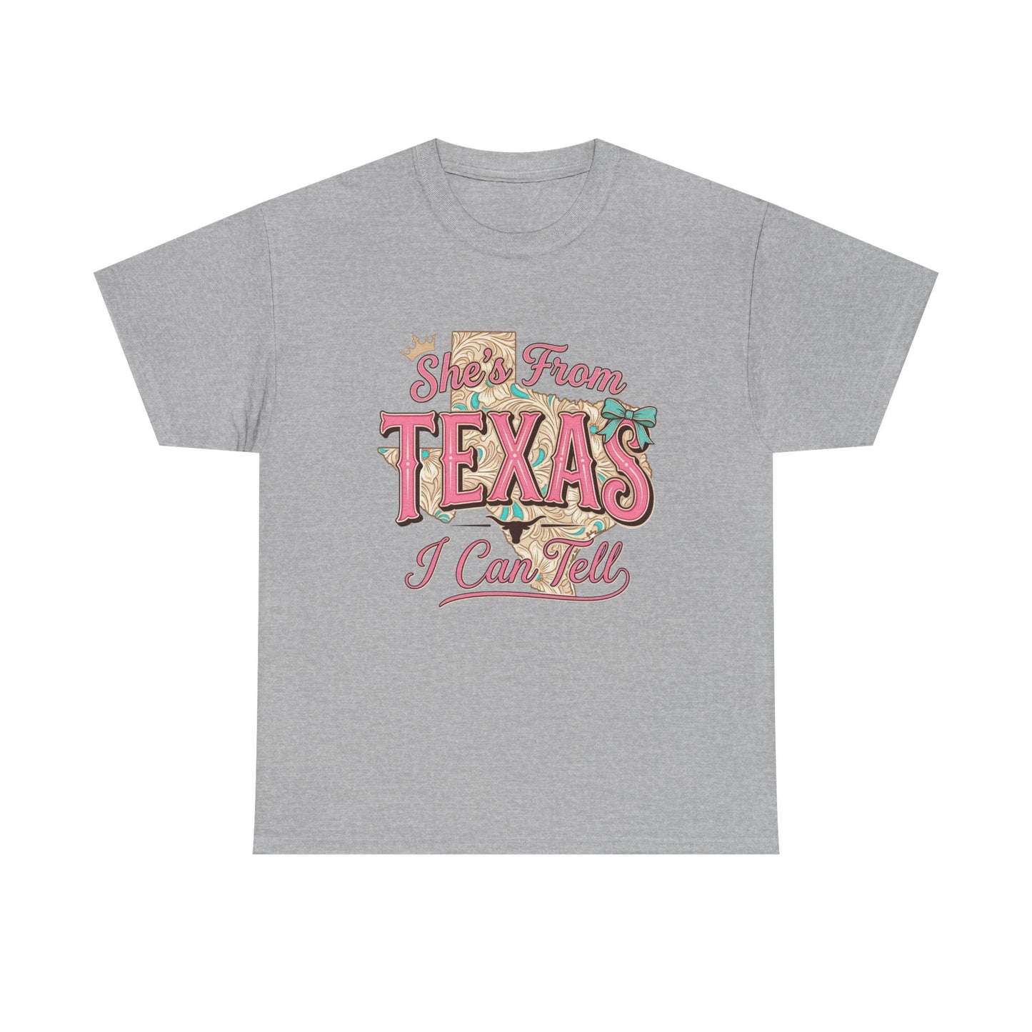 Texas I Can Tell T-Shirt - Retro Pink "She's From Texas" Graphic Tee