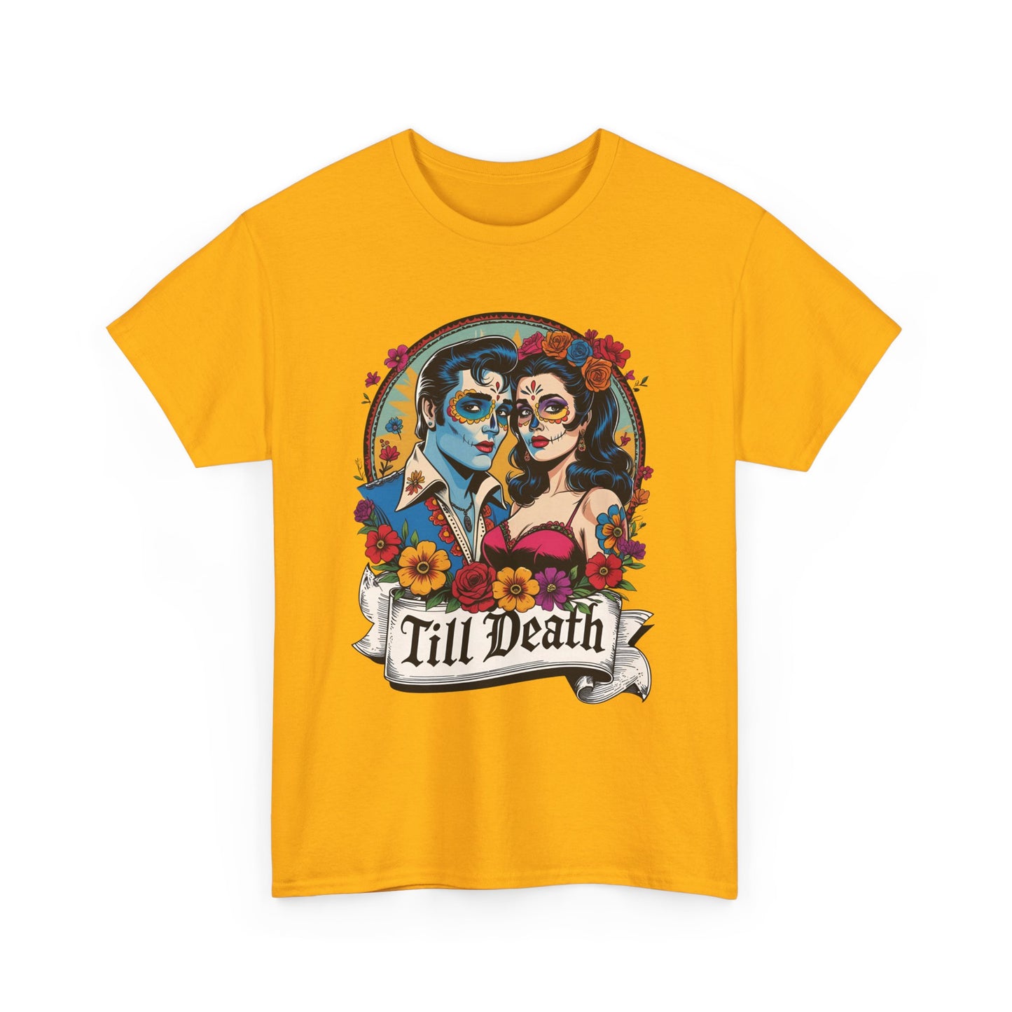 Till Death Unisex Heavy Cotton Tee, Casual Graphic T-Shirt, Gothic Style Shirt, Couples Gift, Halloween Apparel, Everyday Wear