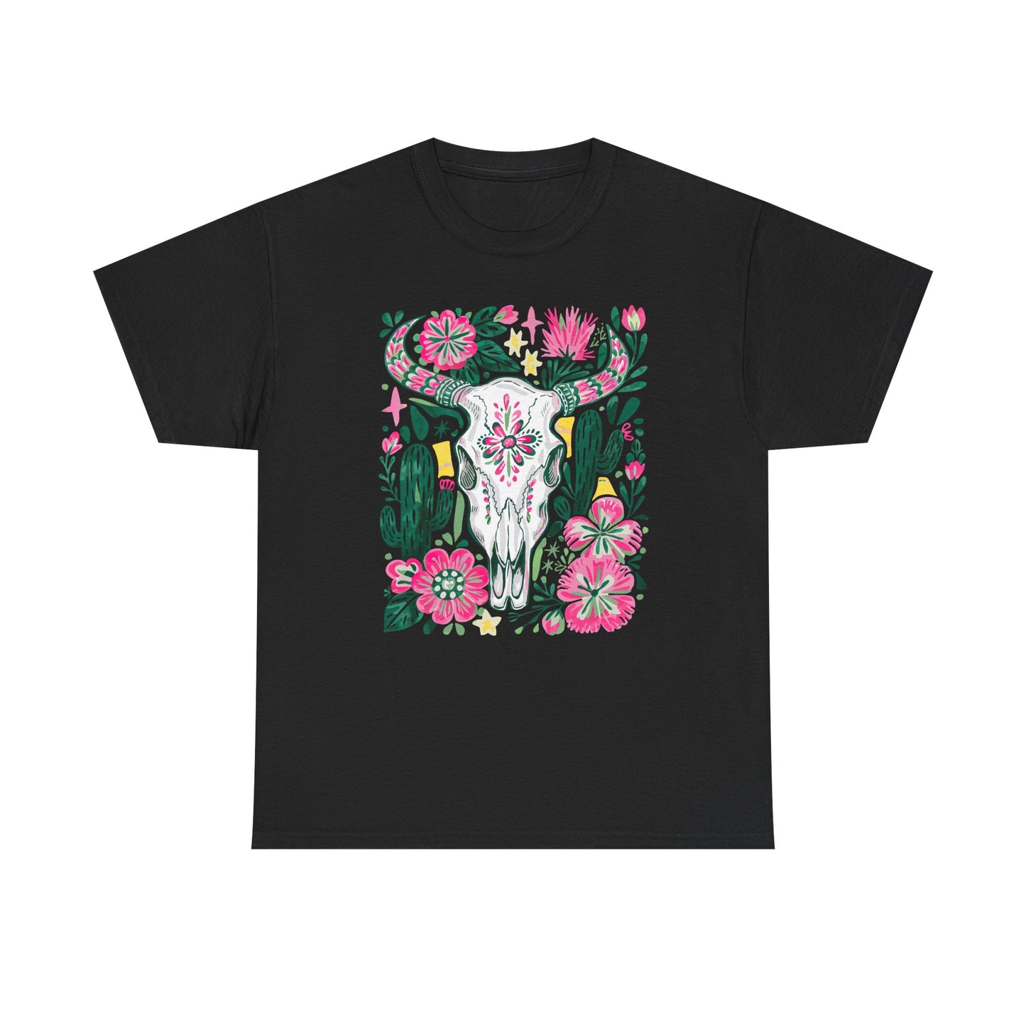 Floral Southwest Skull Tee - Pink Cactus & Wildflower Graphic Shirt