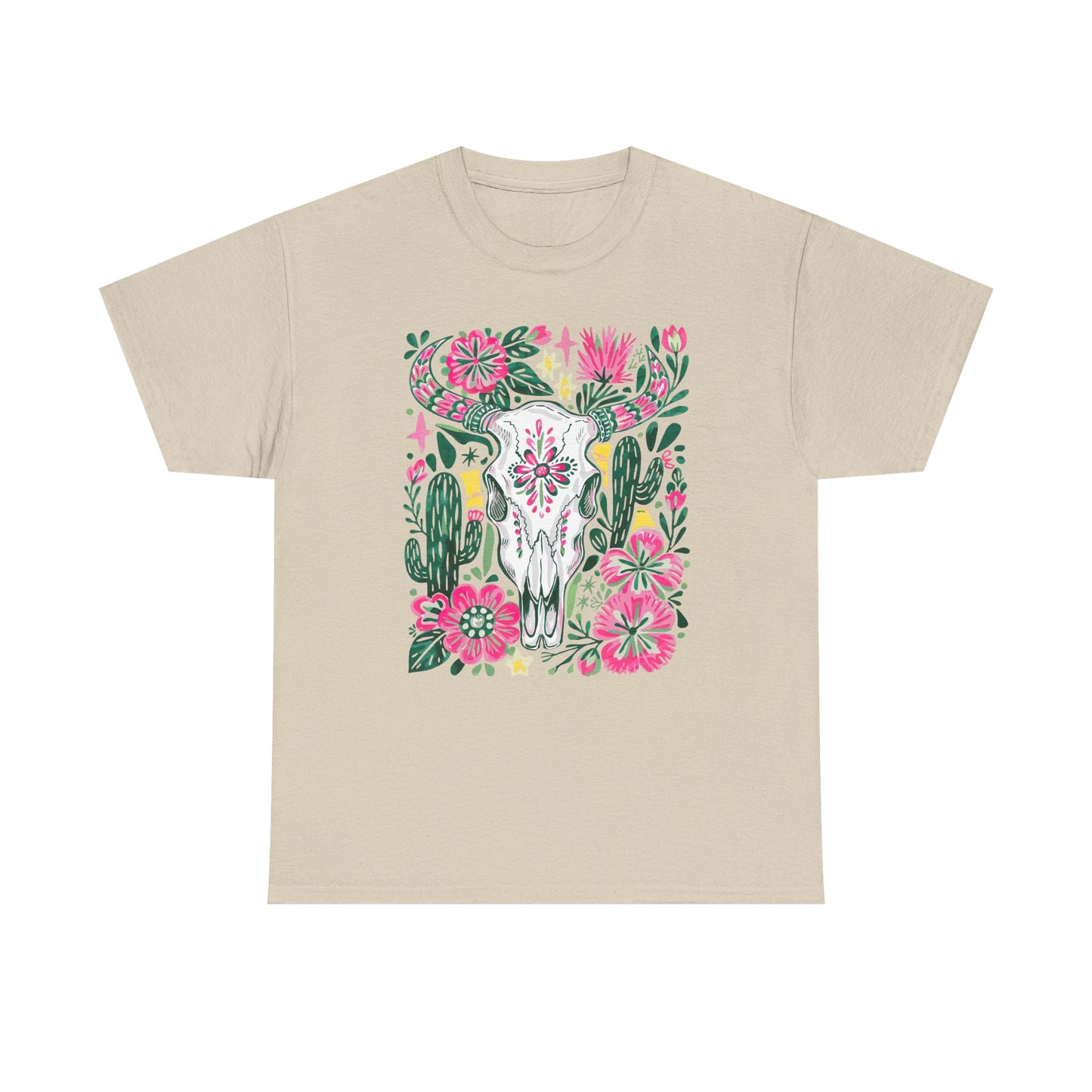 Floral Southwest Skull Tee - Pink Cactus & Wildflower Graphic Shirt