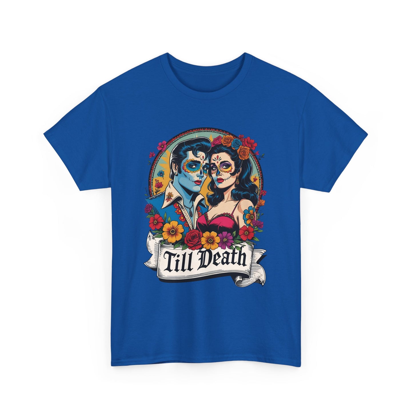 Till Death Unisex Heavy Cotton Tee, Casual Graphic T-Shirt, Gothic Style Shirt, Couples Gift, Halloween Apparel, Everyday Wear