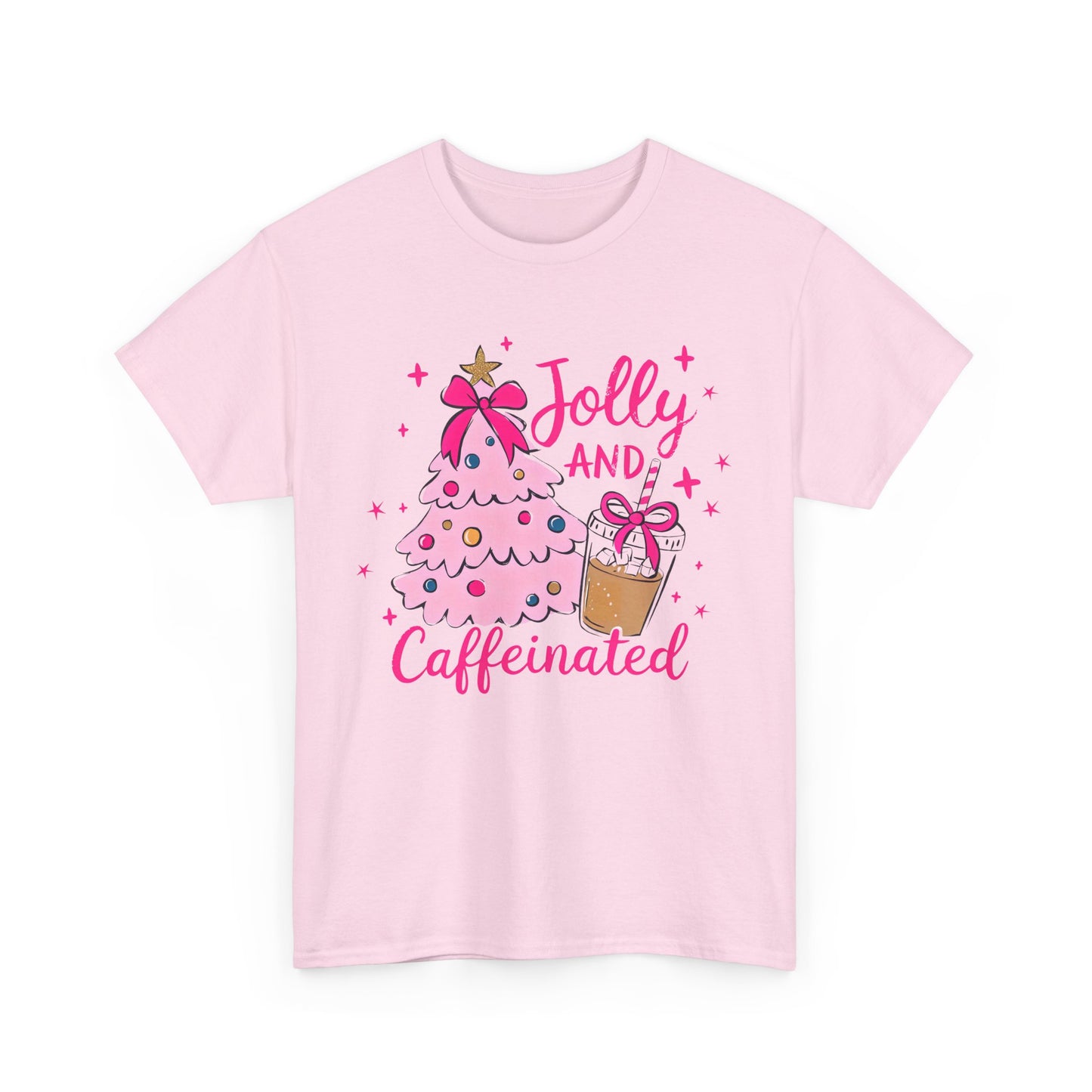 Jolly & Caffeinated Tee, Christmas Gift, Holiday Shirt, Festive Apparel, Unisex Cotton Tee, Fun Holiday Style