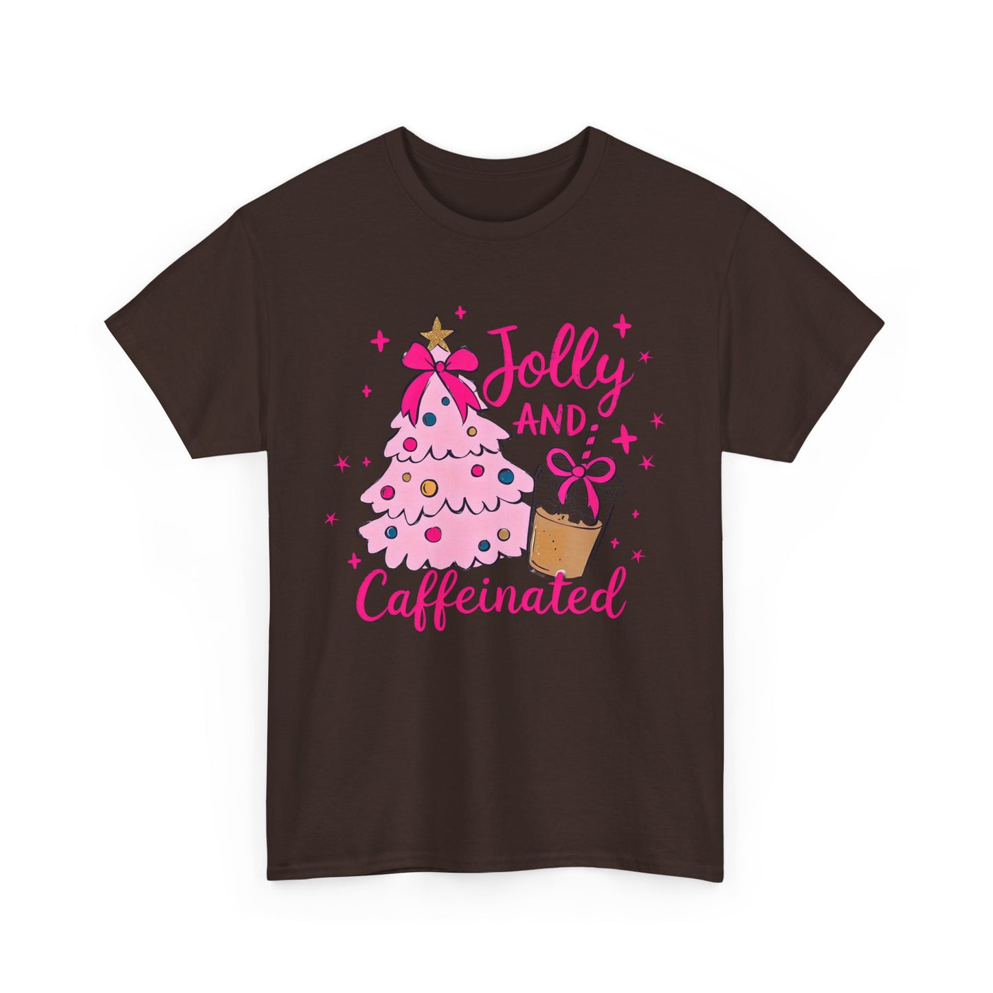 Jolly & Caffeinated Tee, Christmas Gift, Holiday Shirt, Festive Apparel, Unisex Cotton Tee, Fun Holiday Style