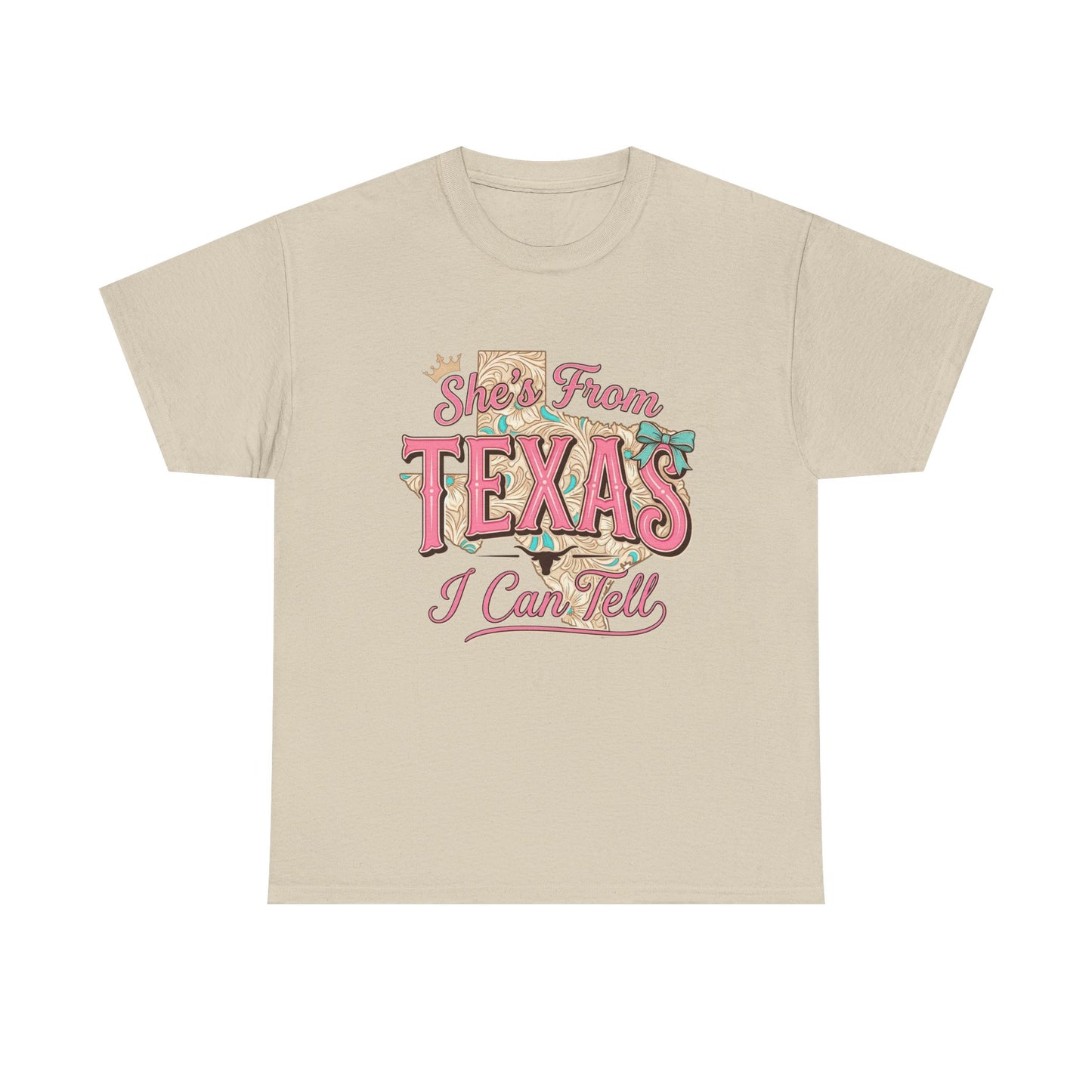 Texas I Can Tell T-Shirt - Retro Pink "She's From Texas" Graphic Tee