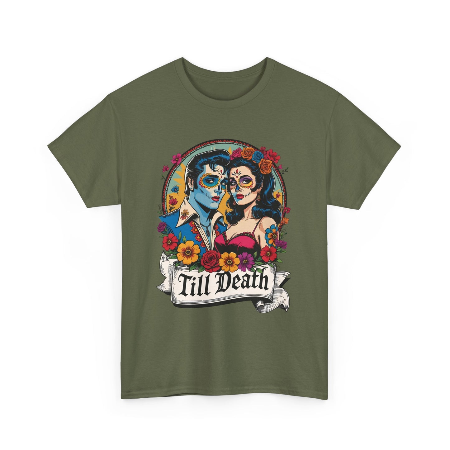 Till Death Unisex Heavy Cotton Tee, Casual Graphic T-Shirt, Gothic Style Shirt, Couples Gift, Halloween Apparel, Everyday Wear