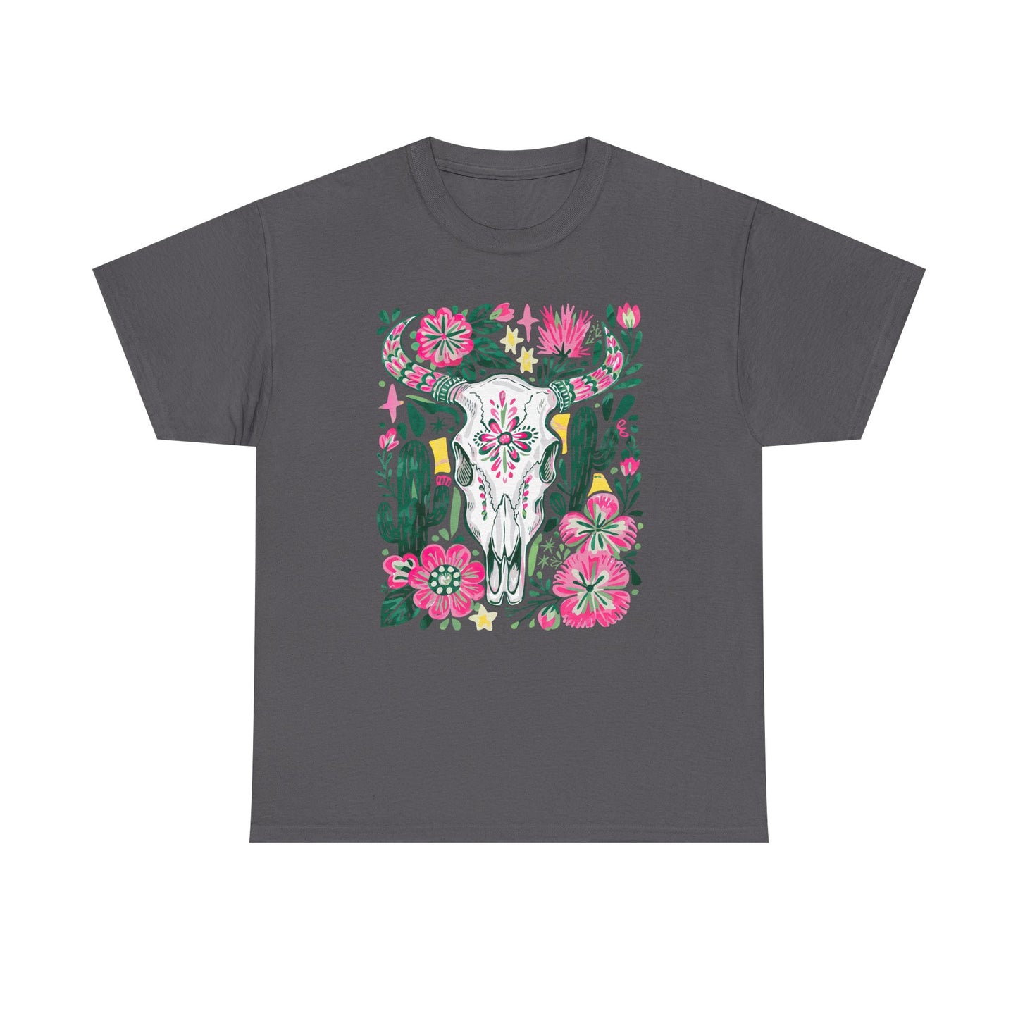 Floral Southwest Skull Tee - Pink Cactus & Wildflower Graphic Shirt