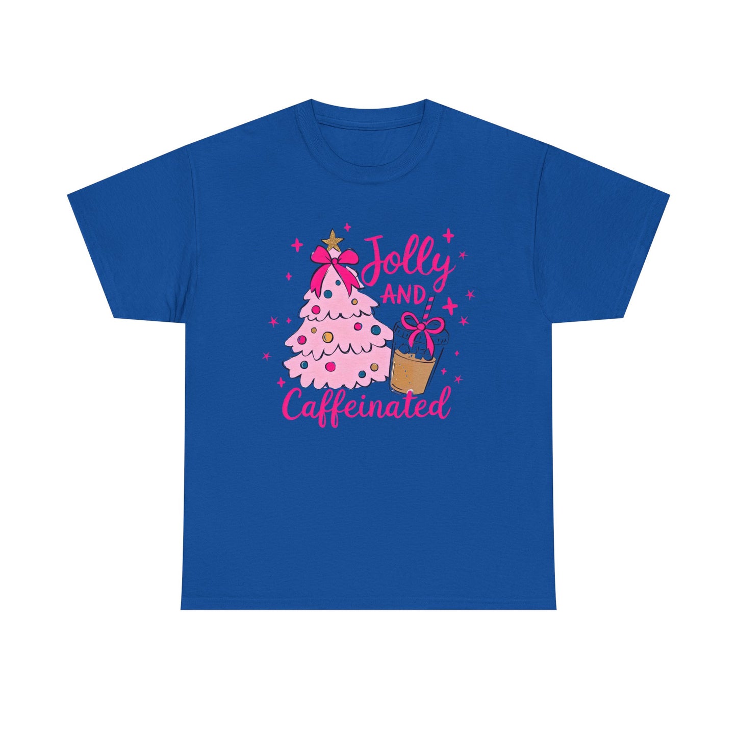 Jolly & Caffeinated Tee, Christmas Gift, Holiday Shirt, Festive Apparel, Unisex Cotton Tee, Fun Holiday Style
