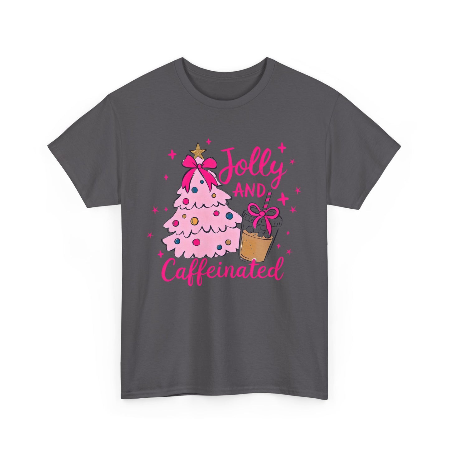 Jolly & Caffeinated Tee, Christmas Gift, Holiday Shirt, Festive Apparel, Unisex Cotton Tee, Fun Holiday Style