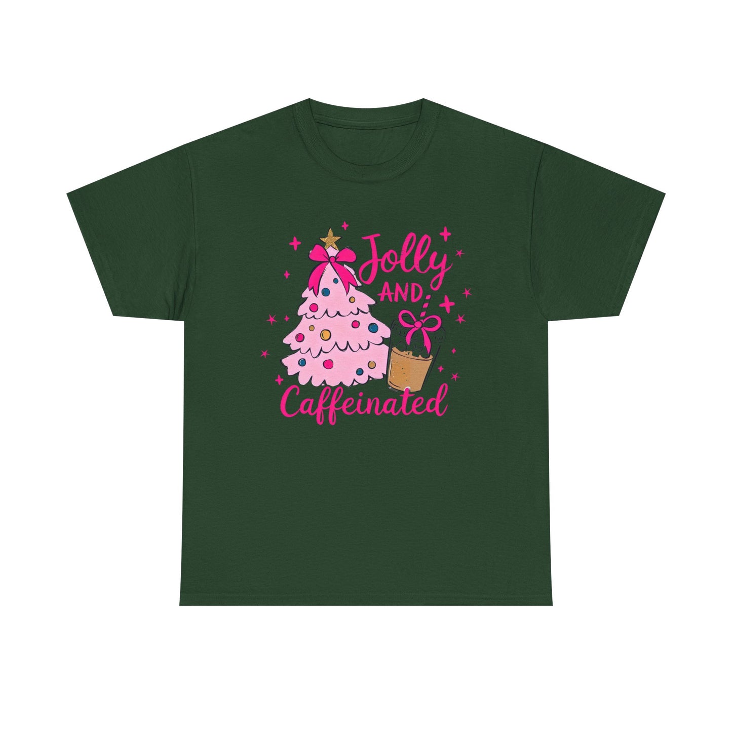 Jolly & Caffeinated Tee, Christmas Gift, Holiday Shirt, Festive Apparel, Unisex Cotton Tee, Fun Holiday Style