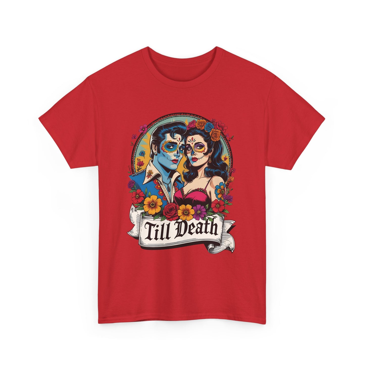 Till Death Unisex Heavy Cotton Tee, Casual Graphic T-Shirt, Gothic Style Shirt, Couples Gift, Halloween Apparel, Everyday Wear
