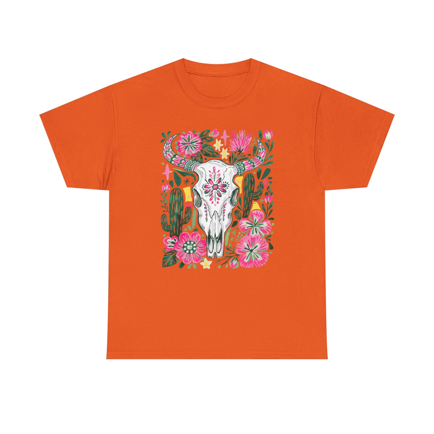 Floral Southwest Skull Tee - Pink Cactus & Wildflower Graphic Shirt