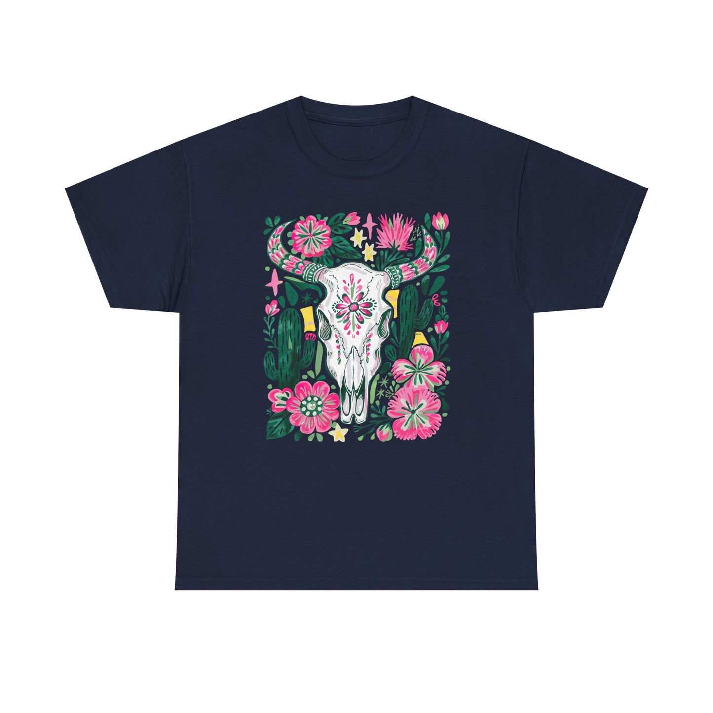 Floral Southwest Skull Tee - Pink Cactus & Wildflower Graphic Shirt