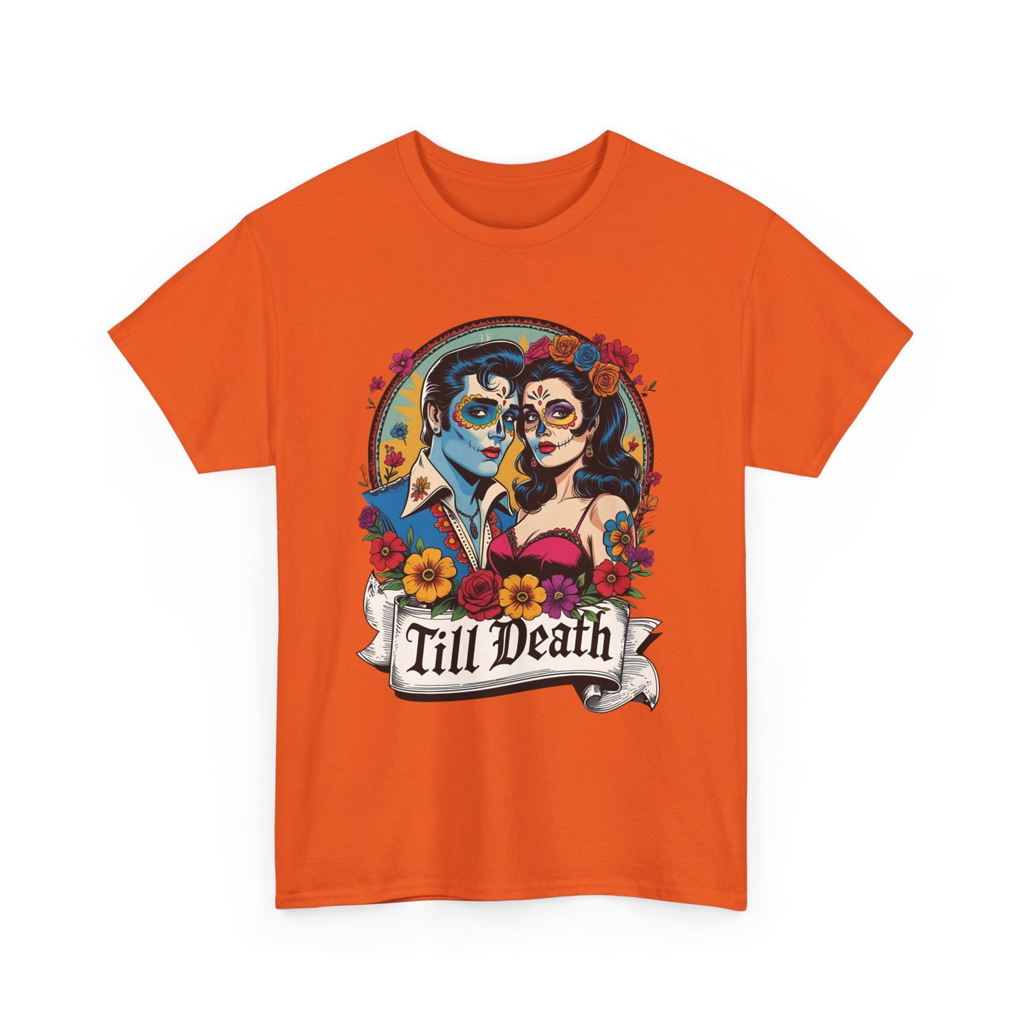 Till Death Unisex Heavy Cotton Tee, Casual Graphic T-Shirt, Gothic Style Shirt, Couples Gift, Halloween Apparel, Everyday Wear