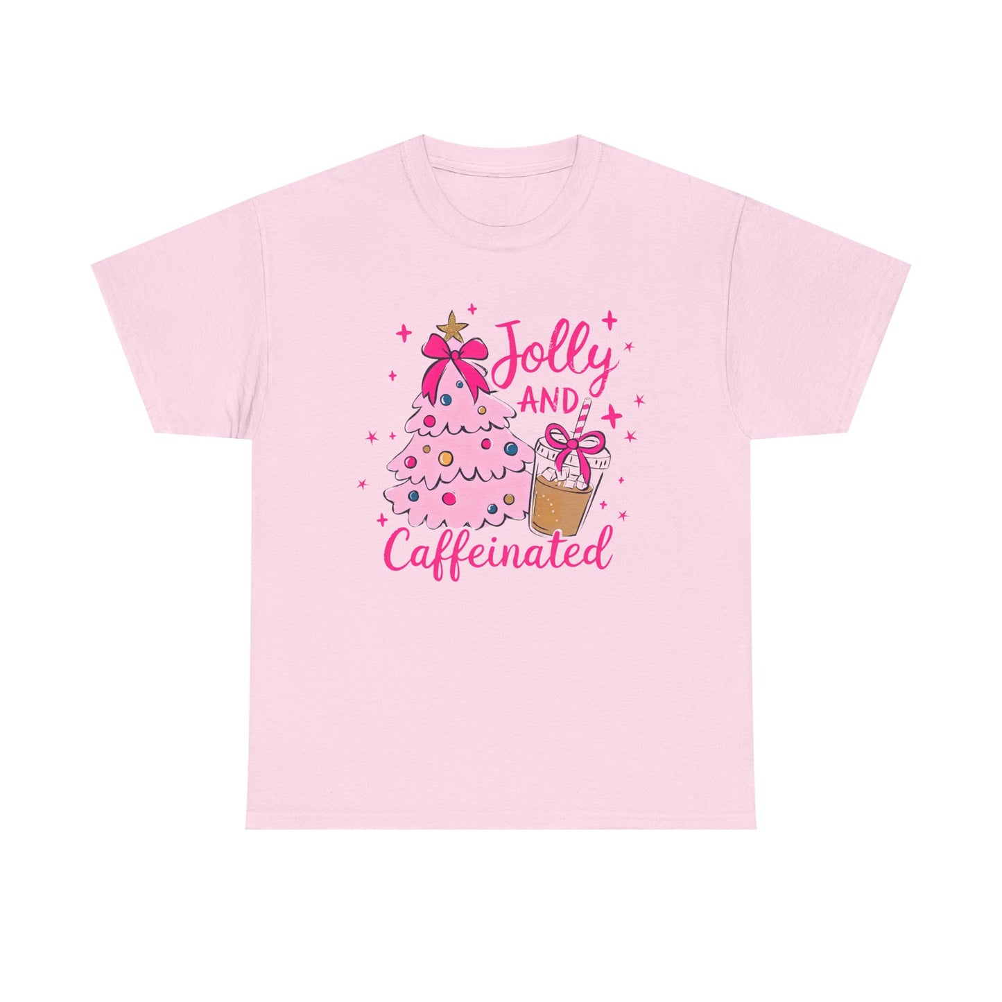 Jolly & Caffeinated Tee, Christmas Gift, Holiday Shirt, Festive Apparel, Unisex Cotton Tee, Fun Holiday Style