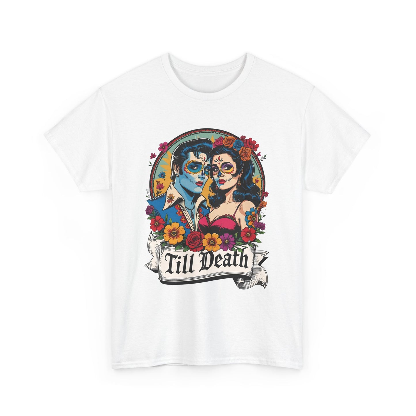 Till Death Unisex Heavy Cotton Tee, Casual Graphic T-Shirt, Gothic Style Shirt, Couples Gift, Halloween Apparel, Everyday Wear