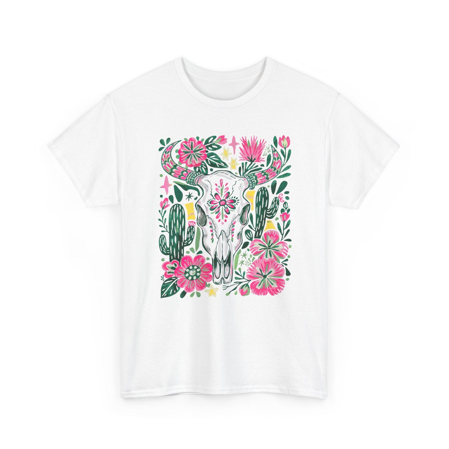 Floral Southwest Skull Tee - Pink Cactus & Wildflower Graphic Shirt